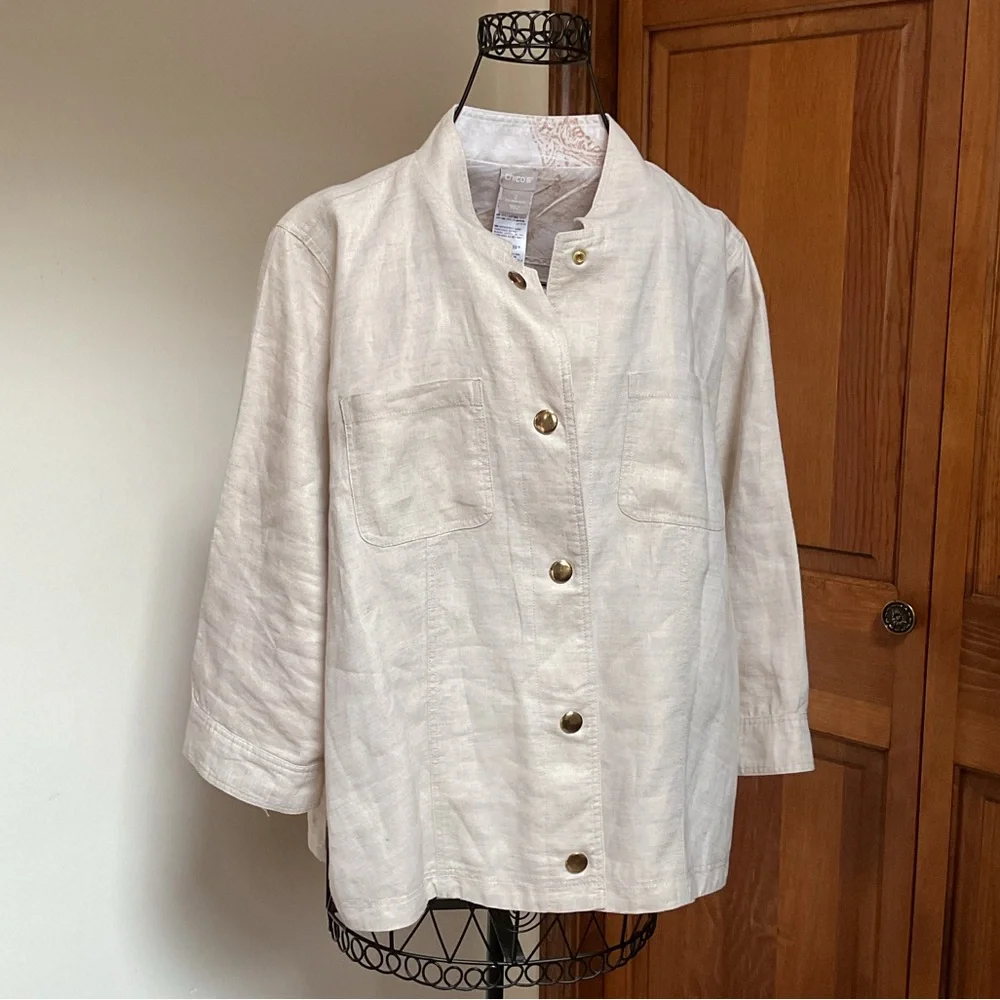 Chico’s Reversible Linen Jacket, New, 2/L - Picture 1 of 7